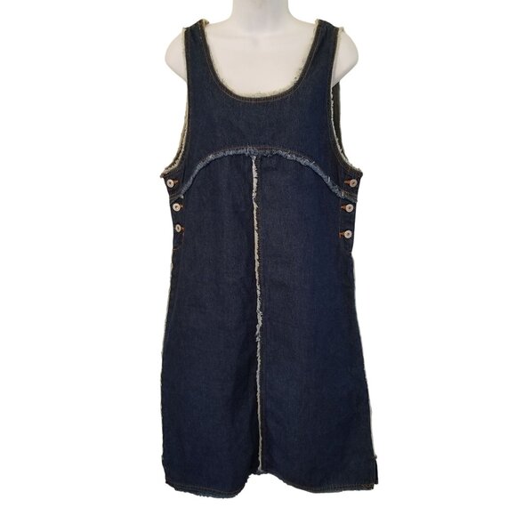 Vintage Retro Y2K Me and You S Denim Jumper Blue Jean Dress Frayed - Picture 1 of 6
